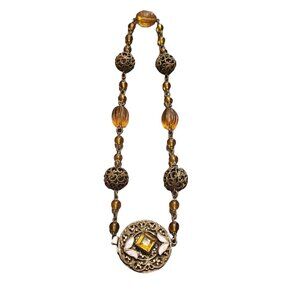 Vintage Unique Czech Glass & Melon Glass Necklace (A4423)